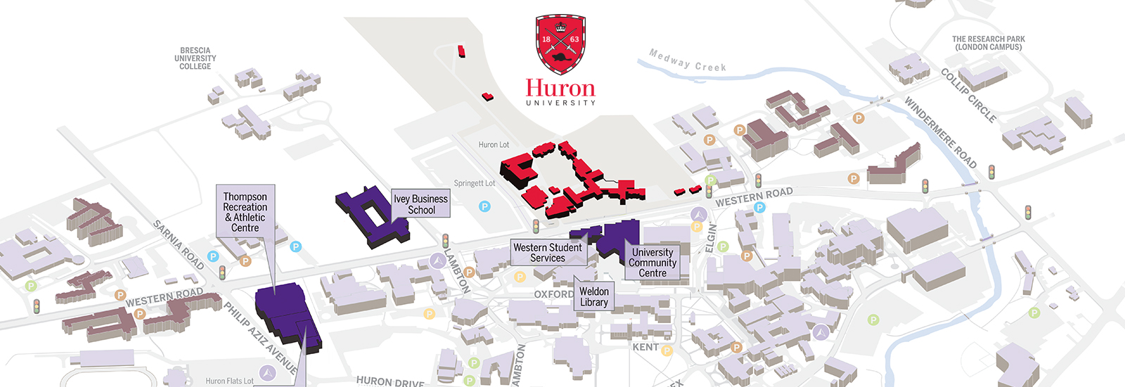 Map showing Huron is right across Western Road from the University of Western Ontario